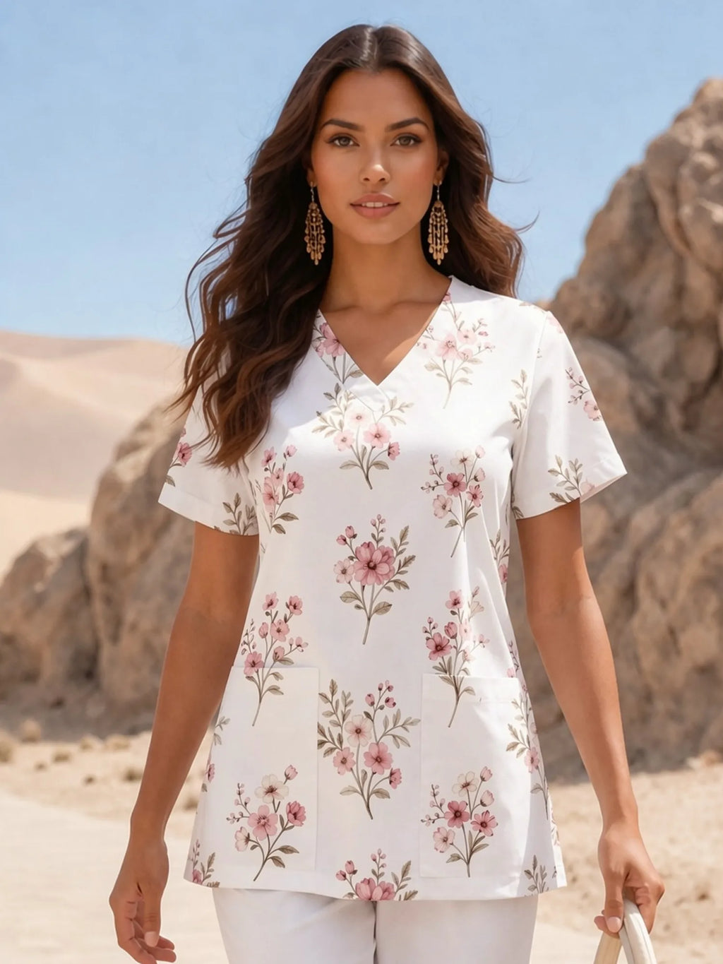 CLASSIC PRINTED V NECK TOP