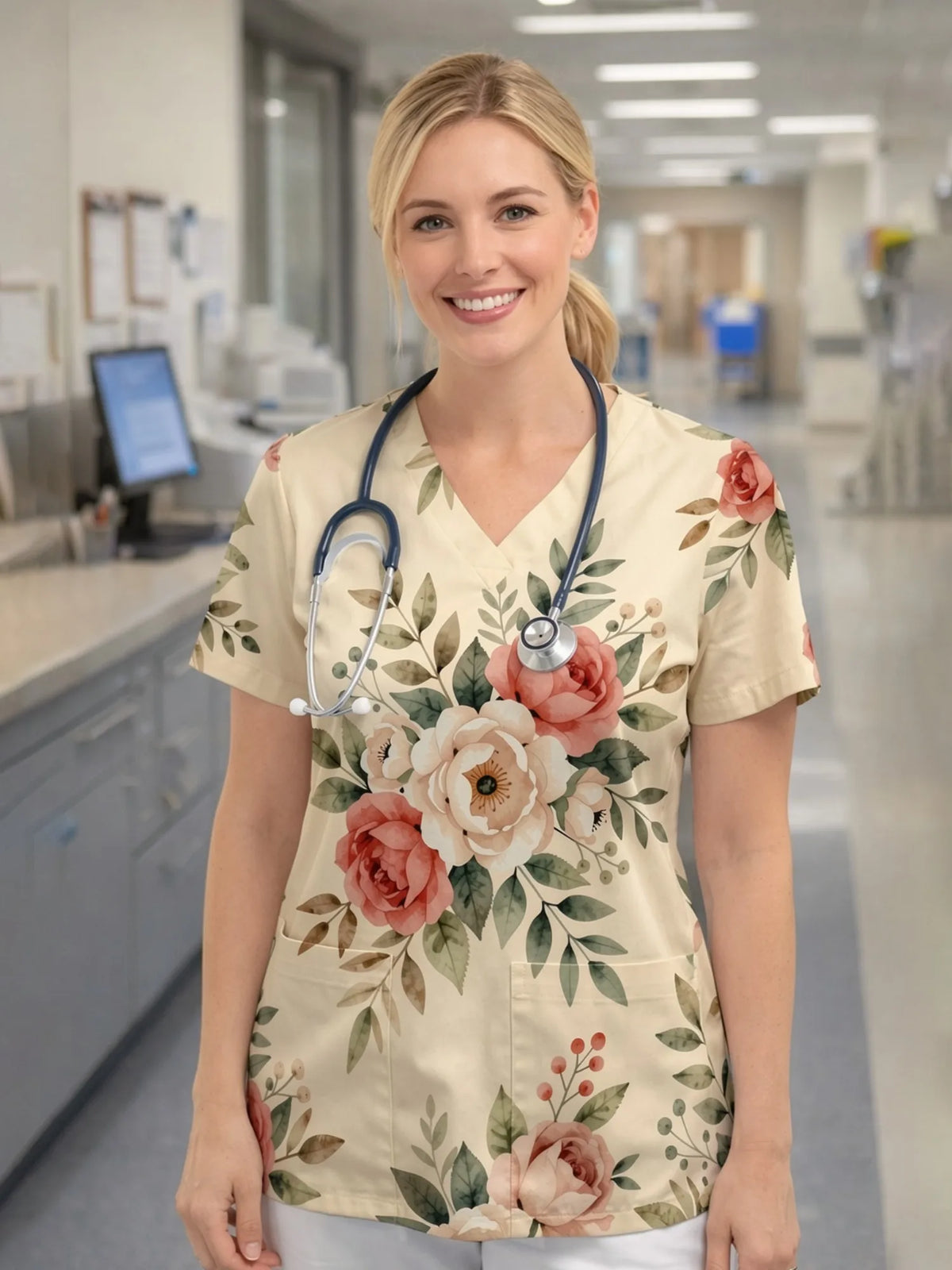V NECK SCRUB TOP