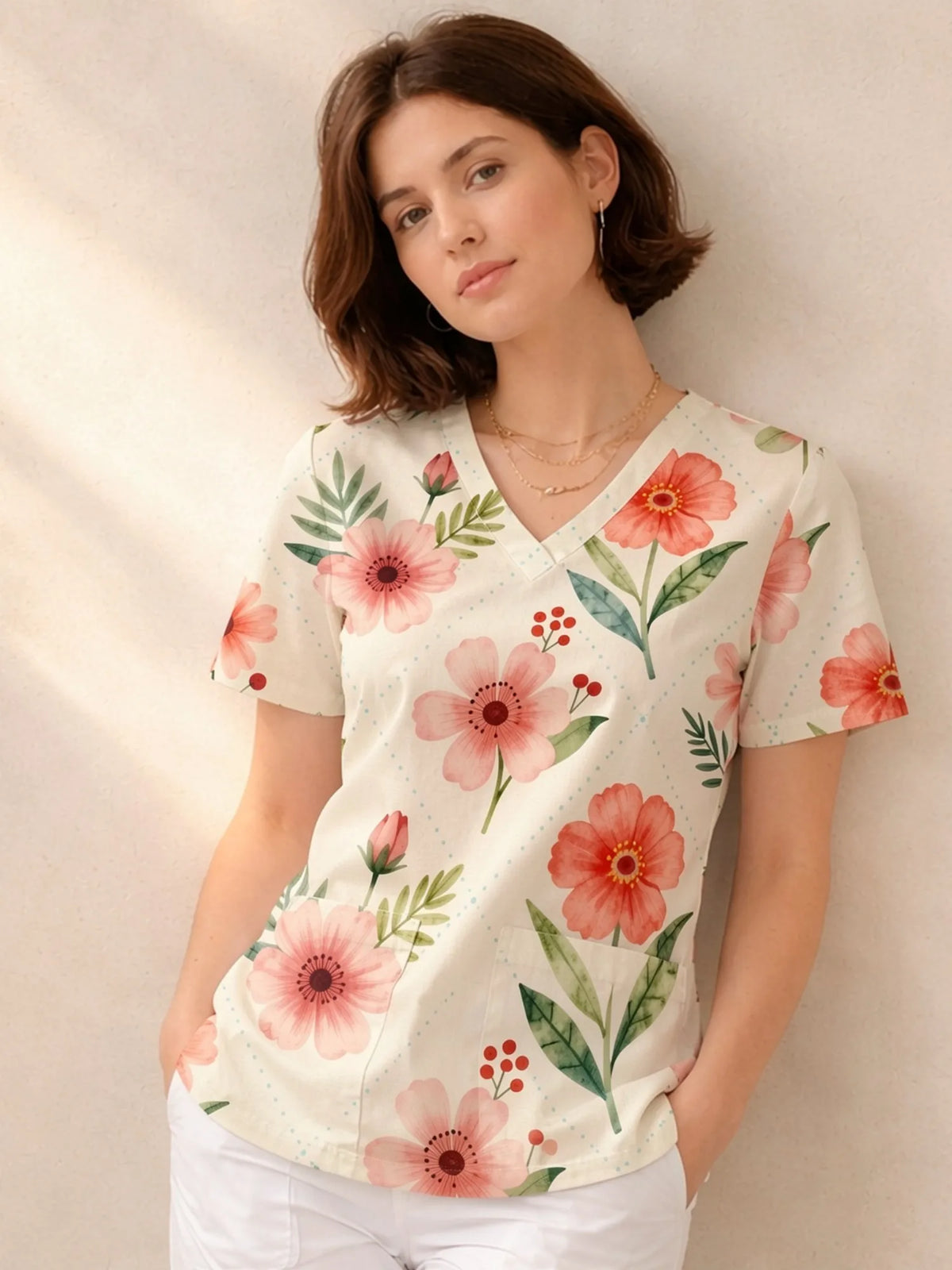 FLORAL V-NECK