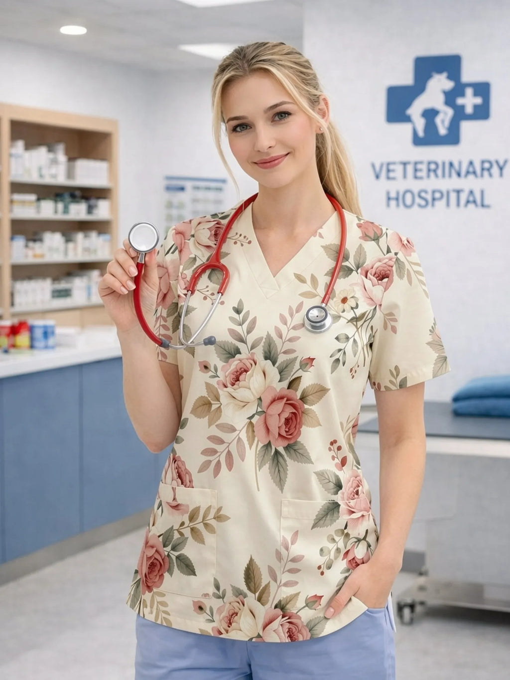 V NECK SCRUB TOP