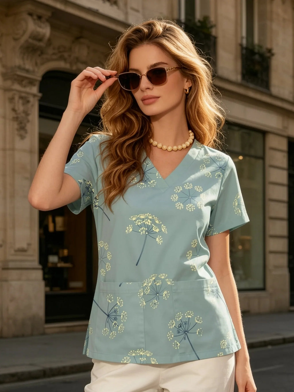 CLASSIC PRINTED V NECK TOP
