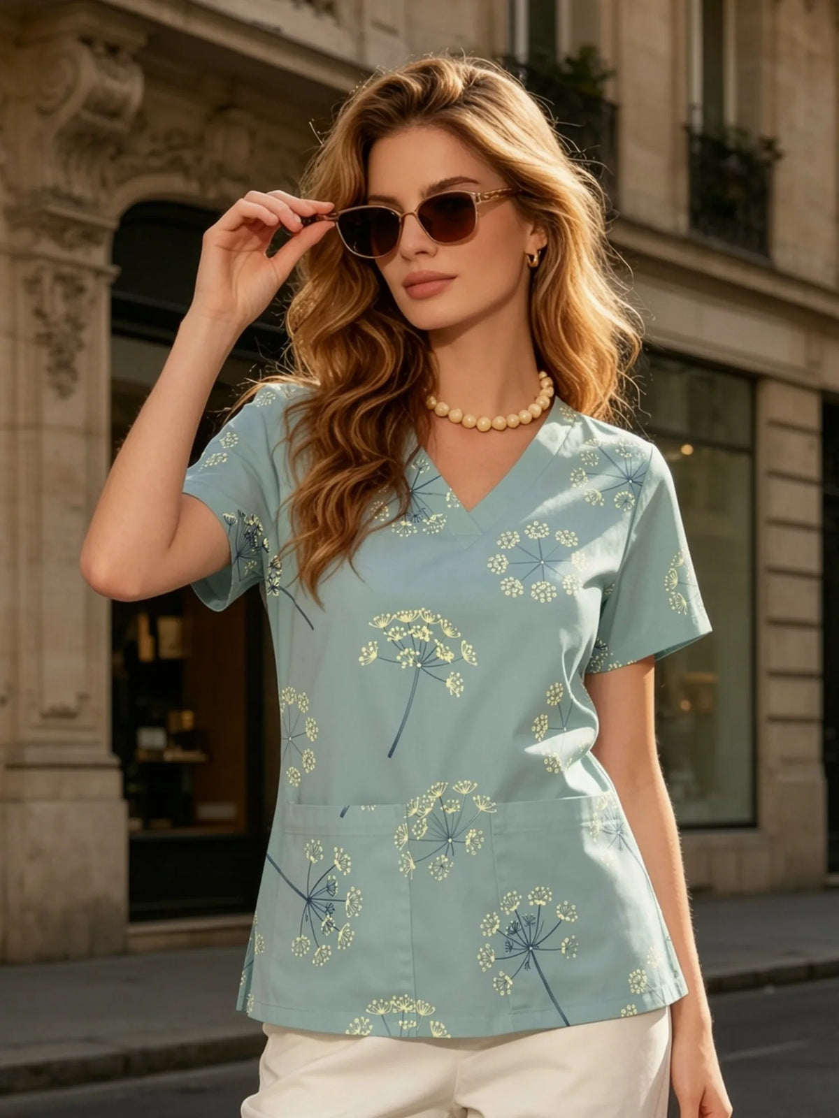 CLASSIC PRINTED V NECK TOP