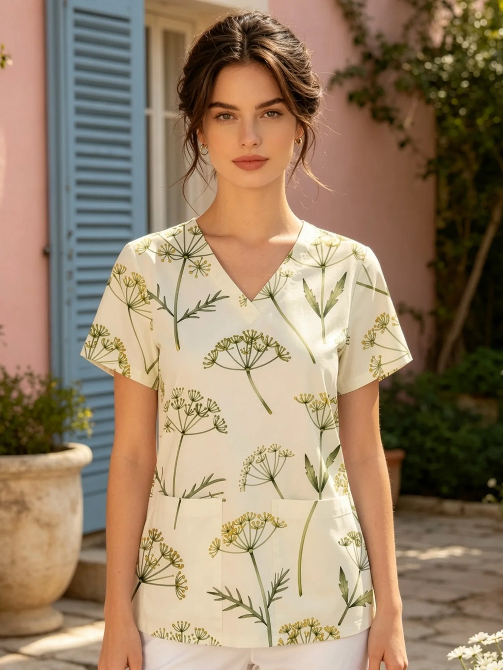 CLASSIC PRINTED V NECK TOP